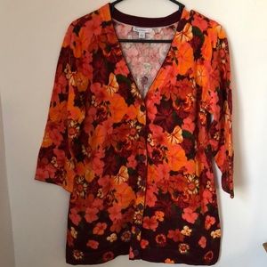 Isaac Mizrahi button down floral sweater, L, NWT